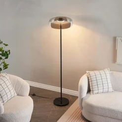 Lampadaire noir verre fumé contemporain 165 cm - Riccardo