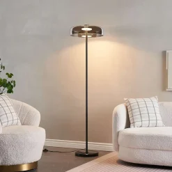 Lampadaire noir verre fumé contemporain 165 cm - Riccardo