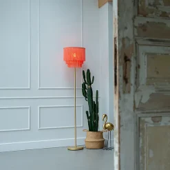Lampadaire oriental doré avec abat-jour rose à franges - Franxa