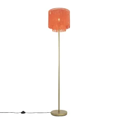 Lampadaire oriental doré avec abat-jour rose à franges - Franxa