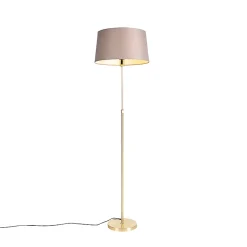 Lampadaire or/laiton avec abat-jour en lin taupe 45 cm - Parte