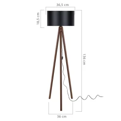 Lampadaire Rochester trépied hauteur 136 cm E27 effet noyer noir lux.pro