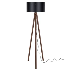 Lampadaire Rochester trépied hauteur 136 cm E27 effet noyer noir lux.pro