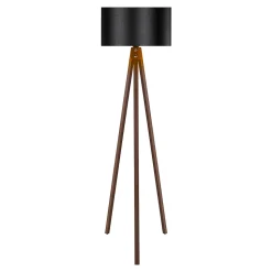 Lampadaire Rochester trépied hauteur 136 cm E27 effet noyer noir lux.pro