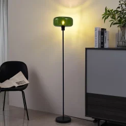 Lampadaire rétro noir avec verre vert - Bizle
