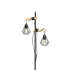 Lampadaire rustique noir avec bois 2 lumières - Chon