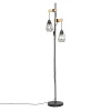 Lampadaire rustique noir avec bois 2 lumières avec abat-jour - Dami Frame