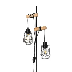 Lampadaire rustique noir avec bois 2 lumières avec abat-jour - Dami Frame
