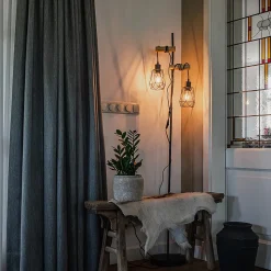 Lampadaire rustique noir avec bois 2 lumières avec abat-jour - Dami Frame