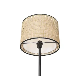 Lampadaire rustique noir avec abat-jour en rotin - Kata