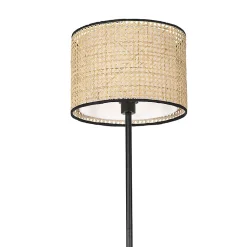 Lampadaire rustique noir avec abat-jour en rotin - Kata