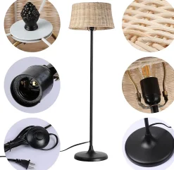 Lampadaire Serena en Bambou Naturel Tressé à la Main avec Interrupteur de Câble et Douille E27 pour Salon et Chambre