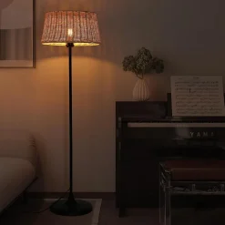 Lampadaire Serena en Bambou Naturel Tressé à la Main avec Interrupteur de Câble et Douille E27 pour Salon et Chambre