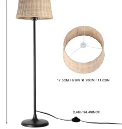 Lampadaire Serena en Bambou Naturel Tressé à la Main avec Interrupteur de Câble et Douille E27 pour Salon et Chambre