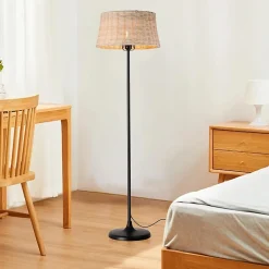 Lampadaire Serena en Bambou Naturel Tressé à la Main avec Interrupteur de Câble et Douille E27 pour Salon et Chambre