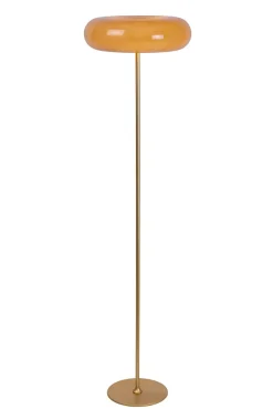 Lampadaire sixties Sentino pied métal doré abat-jour en verre taupe IP20 3 x G9 Ø40 x H.150cm Lucide