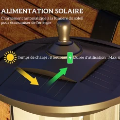 Lampadaire solaire extérieur LED H. 127 cm allumage extinction auto interrupteur marche arrêt noir