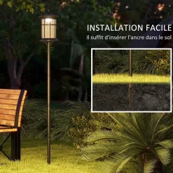 Lampadaire solaire LED extérieur sur pied H. 184 cm noir