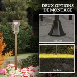 Lampadaire solaire LED extérieur sur pied H. 127 cm noir