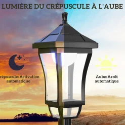Lampadaire solaire LED extérieur sur pied H. 127 cm noir