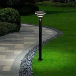 Lampadaire solaire LED NORA piquet de terre exterieur metal plastique noir LED integree luminaire moderne jardin