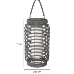 Lampadaire solaire LED portable style colonial dia.18 x 37 cm résine tressée grise