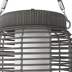 Lampadaire solaire LED portable style colonial dia.18 x 37 cm résine tressée grise