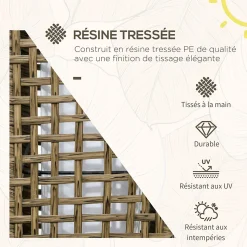 Lampadaire solaire LED style exotique H.69 cm résine tressée aspect rotin naturel