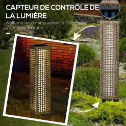 Lampadaire solaire LED style exotique H.69 cm résine tressée aspect rotin naturel