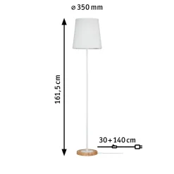 Lampadaire Stellan E27 max. 20W Blanc Bois Tissus Métal Bois