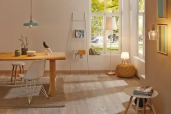 Lampadaire Stellan E27 max. 20W Blanc Bois Tissus Métal Bois