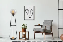 Lampadaire STELO 128,5cm moderne metal noir verre fume douille E27 salon salle a manger entree bureau luminaire