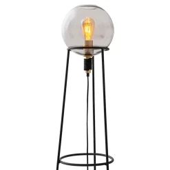 Lampadaire STELO 128,5cm moderne metal noir verre fume douille E27 salon salle a manger entree bureau luminaire