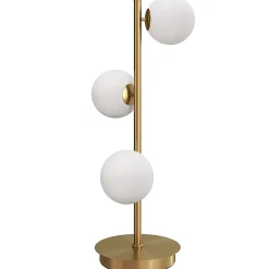 Lampadaire style néo-rétro métal effet laiton 3 abat-jours globe verre dépoli blanc