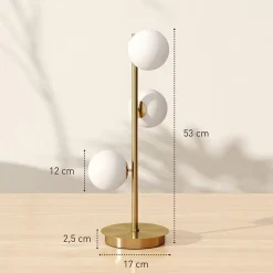 Lampadaire style néo-rétro métal effet laiton 3 abat-jours globe verre dépoli blanc