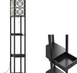 Lampadaire sur Pied à 3 Niveaux, avec Douilles E27, étagères et Tiroir de Rangement, pour Salon, Chambre, Balcon (Modèle B)