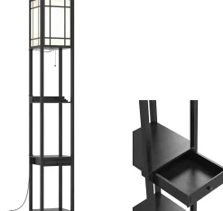 Lampadaire sur Pied à 3 Niveaux, avec Douilles E27, étagères et Tiroir de Rangement, pour Salon, Chambre, Balcon (Modèle A)