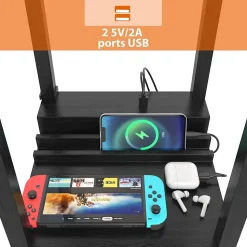 Lampadaire sur Pied à 3 Niveaux, avec Douilles E27, étagères et Tiroir de Rangement, pour Salon, Chambre, Balcon (Modèle A)