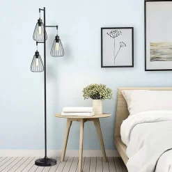 Lampadaire sur Pied Vintage 3 Têtes en Forme de Larme Lampe Salon Design avec Hauteur 168CM Lampadaire Arbre Rustique Noir