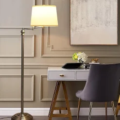 Lampadaire sur Pieds avec Bras Oscillant Rotative,avec Abat-jour,Interrupteur au Pied,Ampoules de E27 40W,pour Salon,Bureau