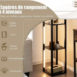 Lampadaire étagères 4 Niveaux avec 3 Luminosités Réglable Poteaux LED Rotatifs Style Moderne
