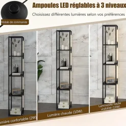 Lampadaire étagères 4 Niveaux avec 3 Luminosités Réglable Poteaux LED Rotatifs Style Moderne