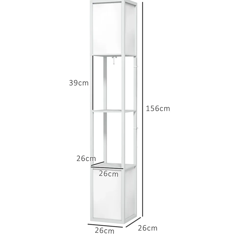 Lampadaire étagères design H.156 cm double éclairage abat-jour tissu blanc