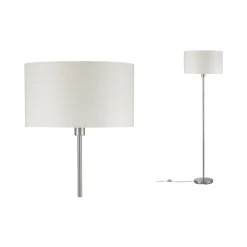 Lampadaire Tessa E27 max. 60W Crème Acier brossé Métal Tissus