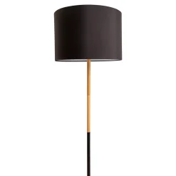 Lampadaire textile 'TESSILE', lampadaire en métal, bois d'hévéa et tissu noir, et naturel, douille E27, hauteur 126 cm