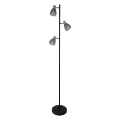 Lampadaire trois spots LINDITA 154 cm metal verre noir style retro hauteur 154 cm D: 23 cm douille E14 interrupteur a cordon