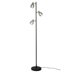 Lampadaire trois spots LINDITA 154 cm metal verre noir style retro hauteur 154 cm D: 23 cm douille E14 interrupteur a cordon