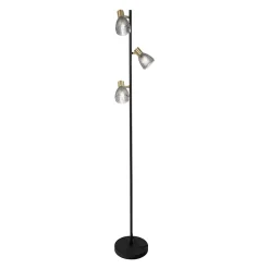 Lampadaire trois spots LINDITA 154 cm metal verre noir style retro hauteur 154 cm D: 23 cm douille E14 interrupteur a cordon