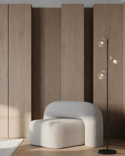 Lampadaire trois spots LINDITA 154 cm metal verre noir style retro hauteur 154 cm D: 23 cm douille E14 interrupteur a cordon