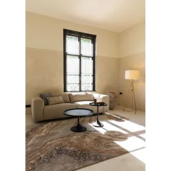 Lampadaire trépied abat-jour lin Fan Bamboo